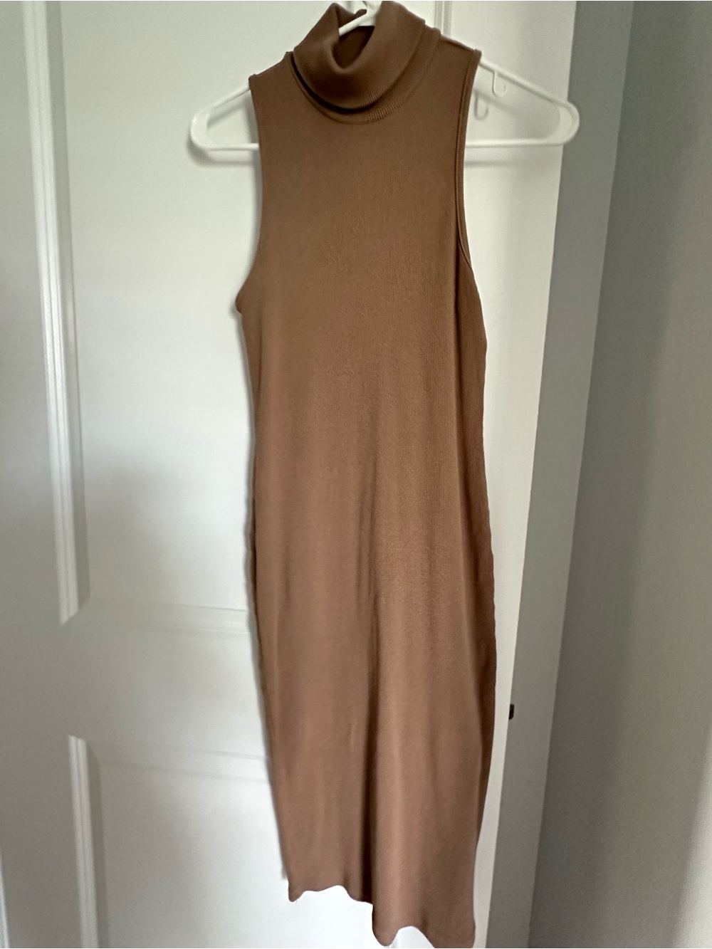 Zara Sleeveless Turtleneck Midi Dress in Brown
